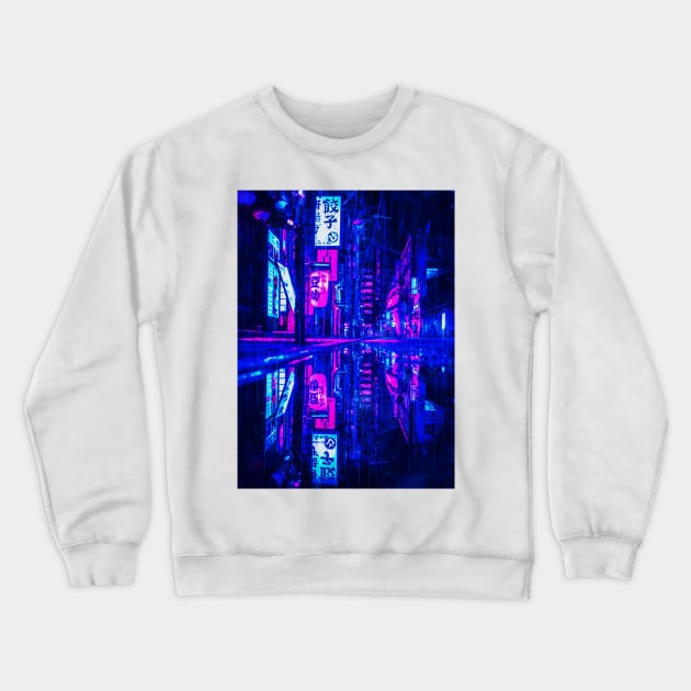 Futuristic Tokyo Cyberpunk City Oil Painting Crewneck Sweatshirt by Jaguarts